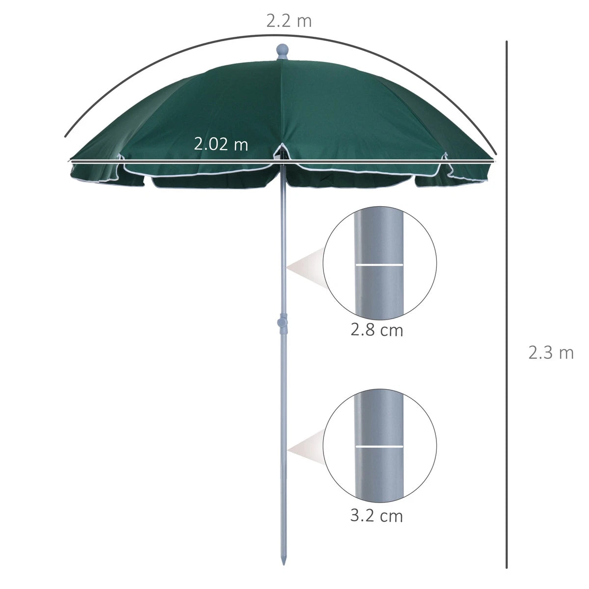 2.2M Garden Parasol Outdoor Umbrella Tilt Mechanism Canopy Sun Shade Patio