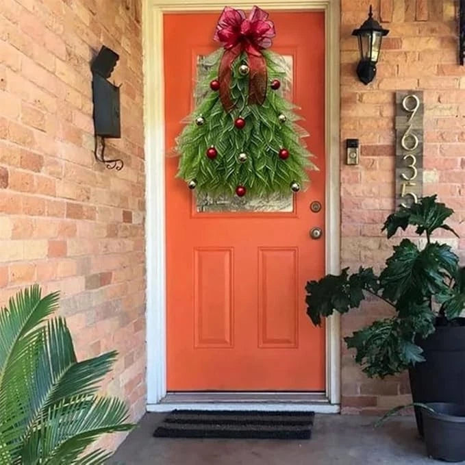 Handmade Front Door Christmas Tree Wreath With Lights Christmas Wreaths