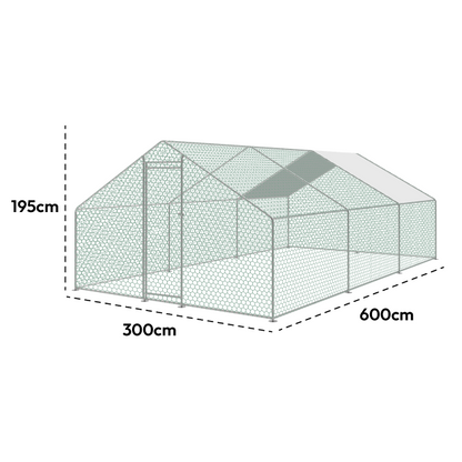 6x3m LARGE OUTDOOR METAL WALK IN CHICKEN HEN POULTRY COOP RUN CAGE PEN HUTCH KENNEL