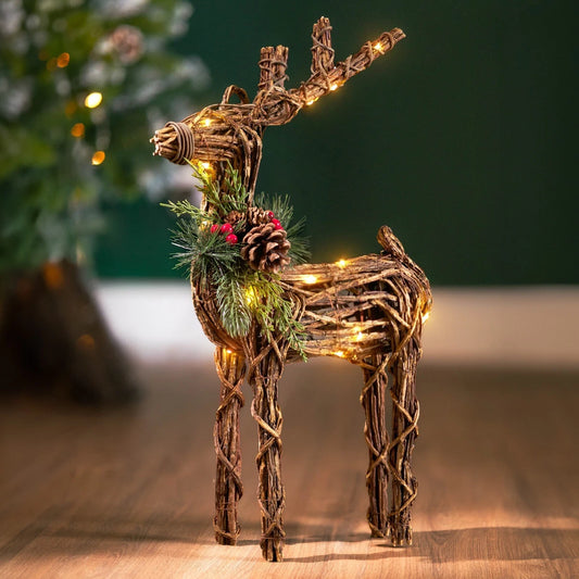 Christmas LED Reindeer Decoration Light Up Stag Rattan Statue Xmas Decor Gift