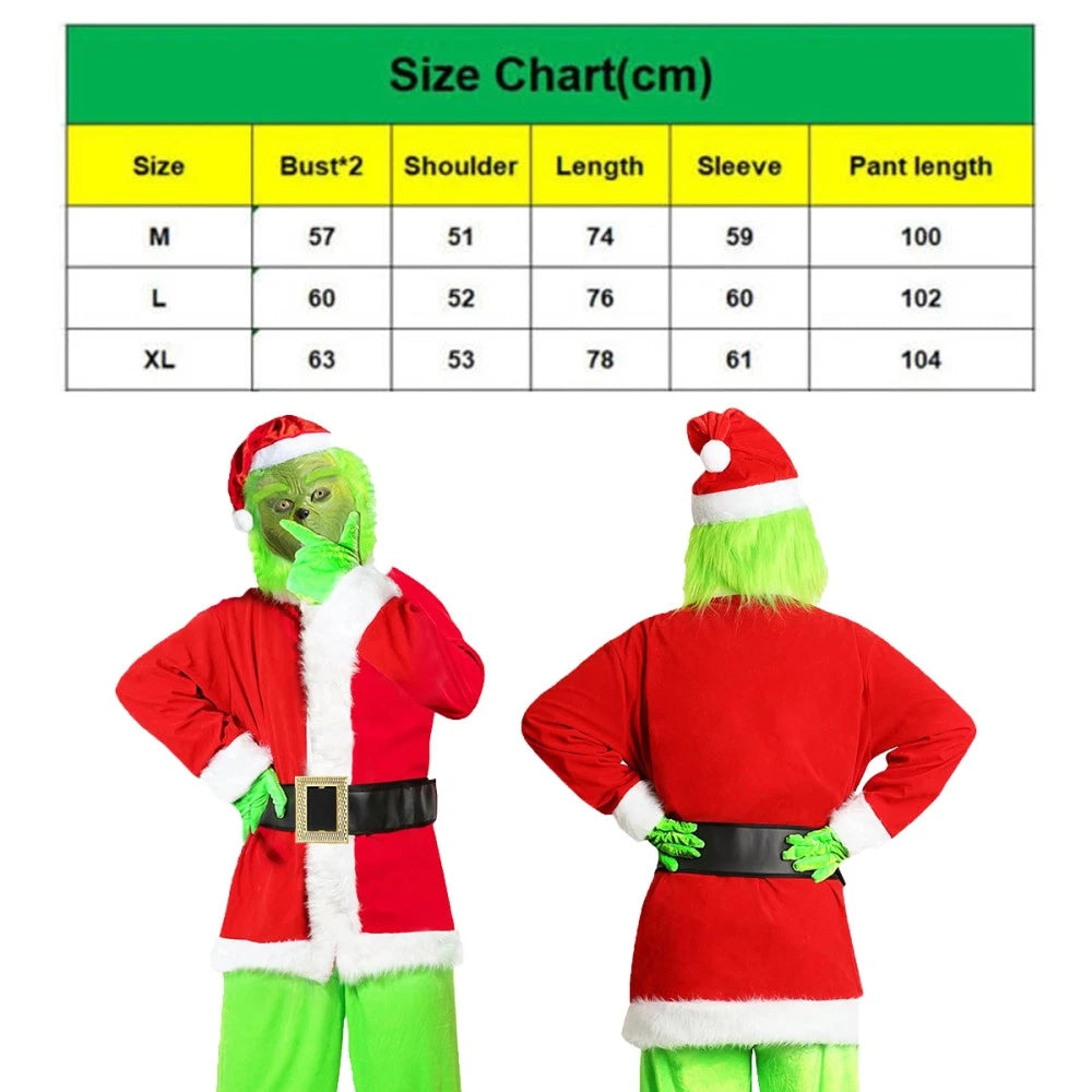 Mens adult Christmas The Grinch Costume Cosplay Santa Fancy Mask Outfit Dress UK