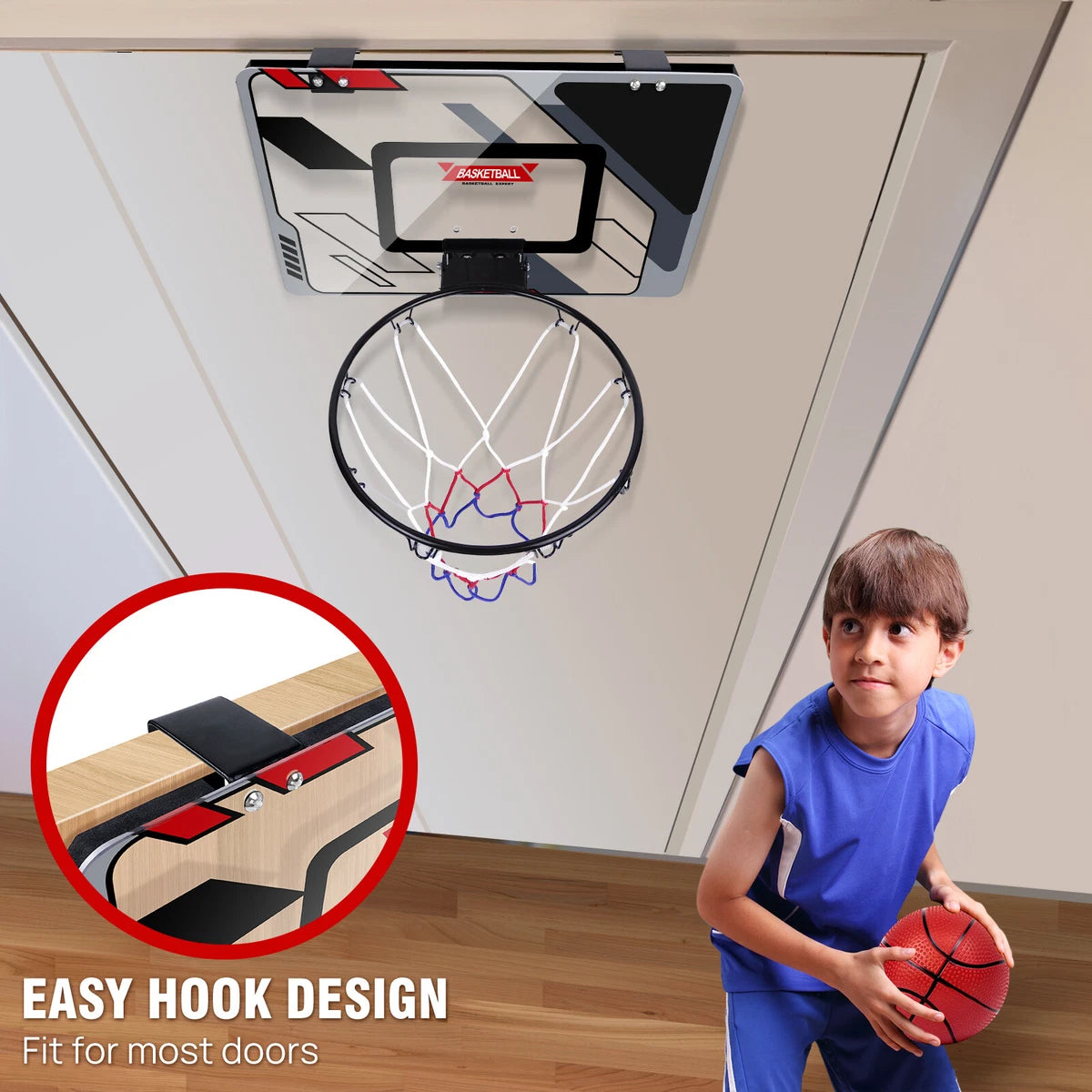 Indoor Outdoor Mini PRO Backboard Basketball Hoop for Door with Ball & Pump