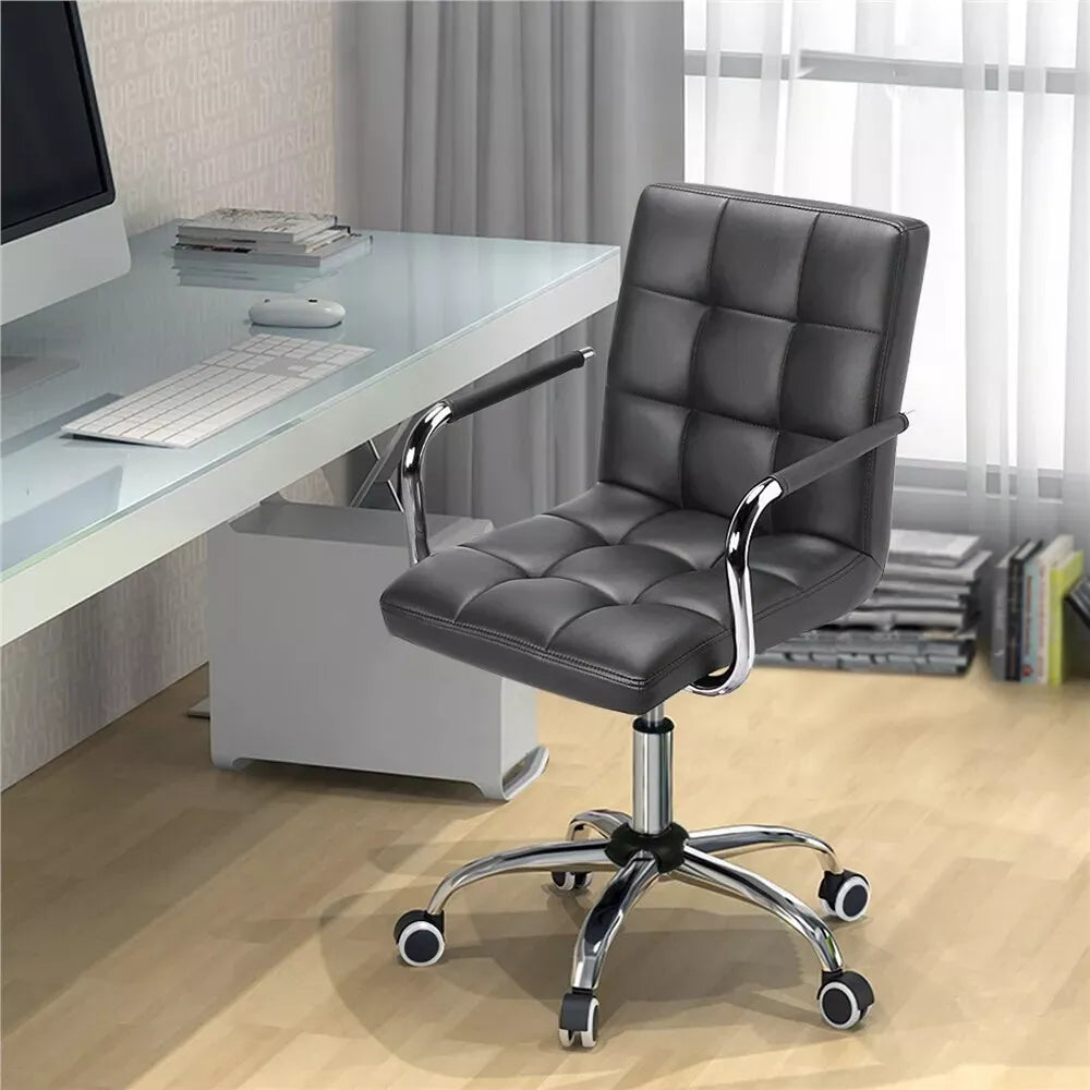 Home Office Chair Faux Leather Computer Desk Chair Adjustable Swivel Chair Arms