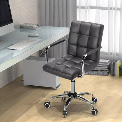 Home Office Chair Faux Leather Computer Desk Chair Adjustable Swivel Chair Arms