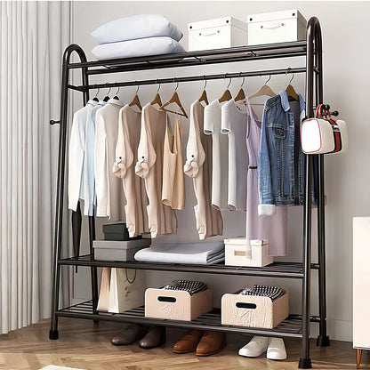 Heavy Duty Double Clothes Rail Rack Garment Hanging Stand Open Wardrobe Shelf UK
