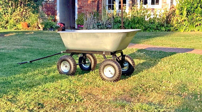 Garden trolley 4 wheel tipping dump wheelbarrow cart padded handle 80 litre