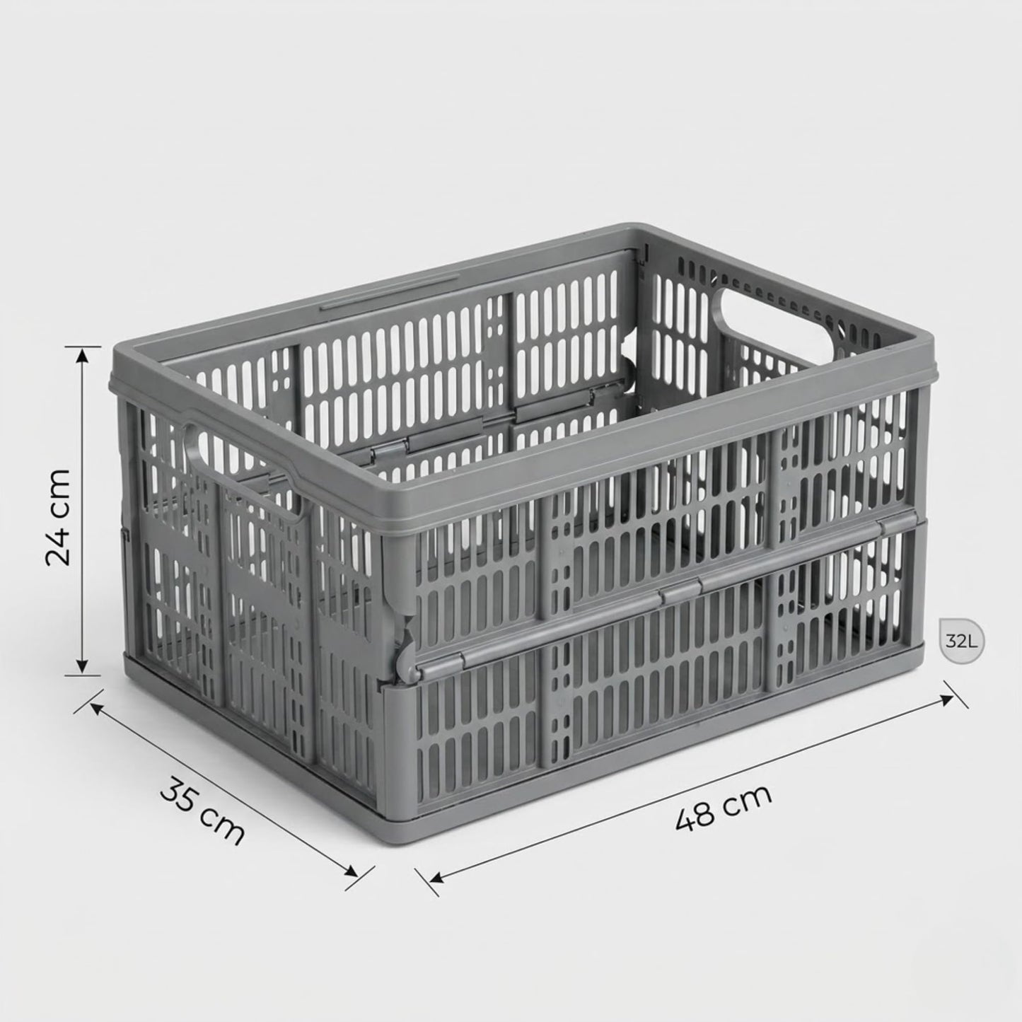32L Collapsible Plastic Storage Crate Box Stackable Office Garage Assorted UK