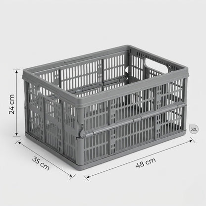32L Collapsible Plastic Storage Crate Box Stackable Office Garage Assorted UK