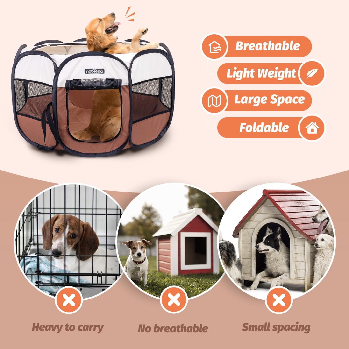 Pop up Pet Playpen Outdoor Indoor Pet Fence Breathable Pet Carrier Kennel