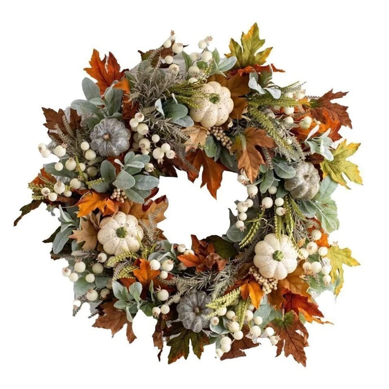 Halloween Fall Autumn Decor Wreath Pumpkin Maple Leaf Garland Front Door Window