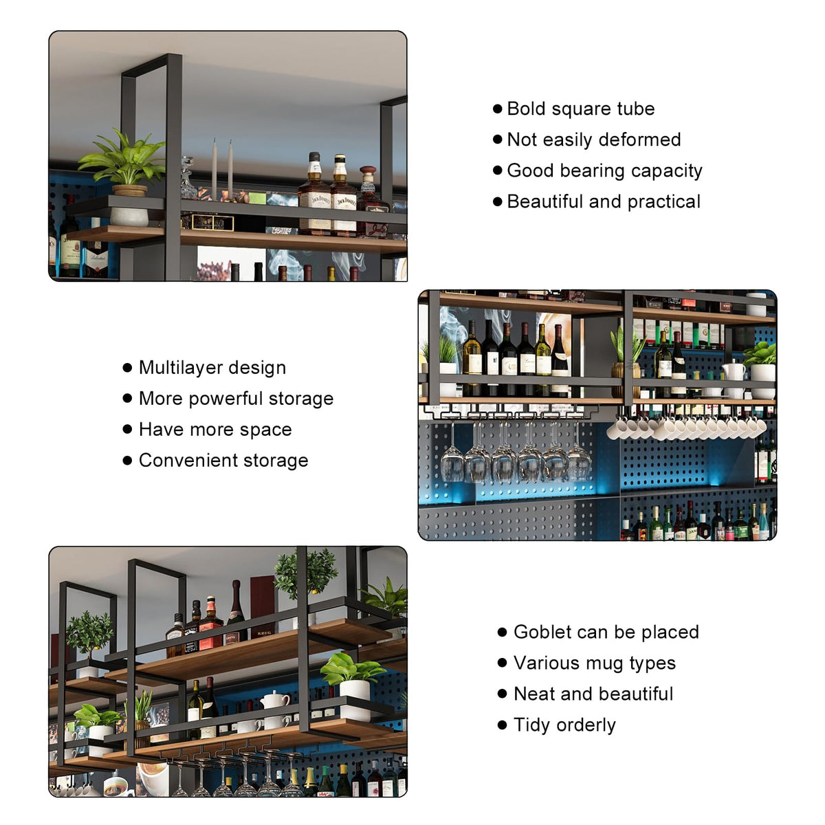 Hanging Wine Rack 2-Layer Industrial Hanging Display Wine Storage Holder 80cm