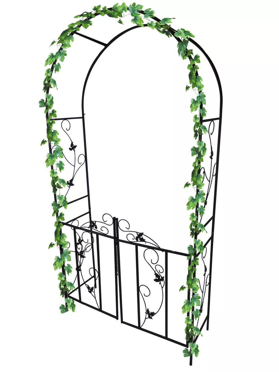 Metal Garden Arch With Gate Archway Ornament For Climbing Plants New