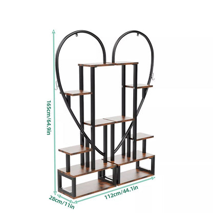 6 Tier Metal Plant Stand Indoor Half Heart Shaped Flower Shelf W/ Hanging Hooks