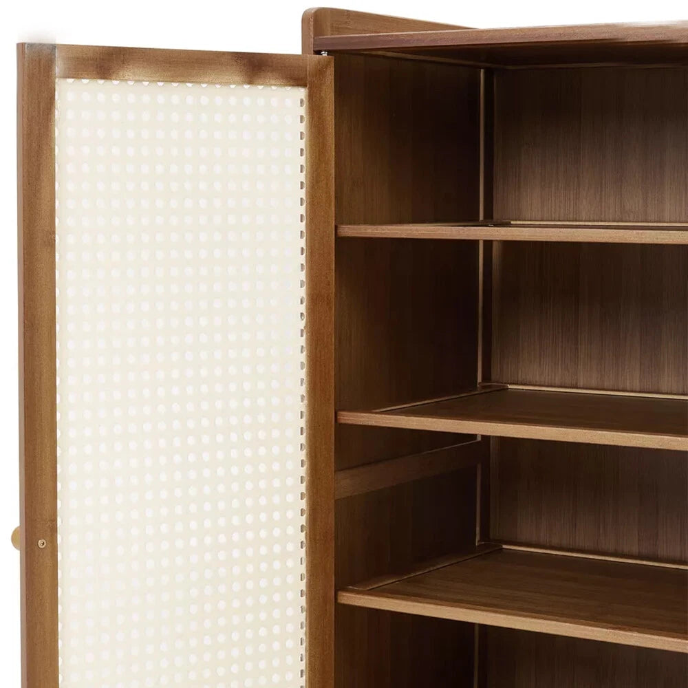 Shoe Cabinet Storage Cupboard Footwear Stand Rack Wooden Double Rattan Doors UK