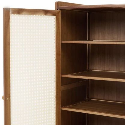 Shoe Cabinet Storage Cupboard Footwear Stand Rack Wooden Double Rattan Doors UK