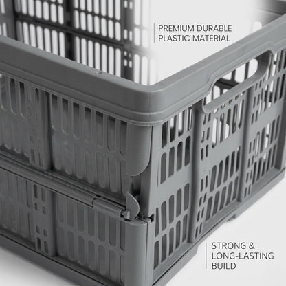 32L Collapsible Plastic Storage Crate Box Stackable Office Garage Assorted UK
