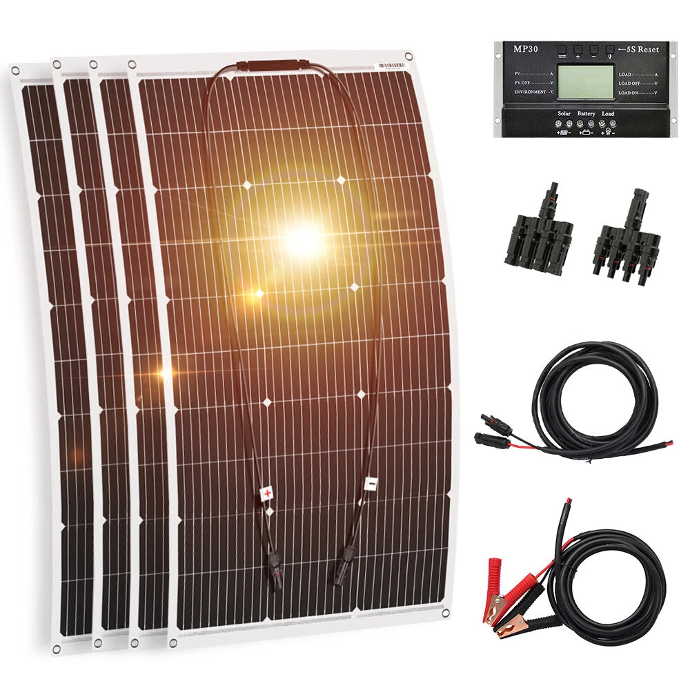 100w 200w 400w 12v flexible Mono Solar Panel Kit for Caravan/RV/Boat/Home