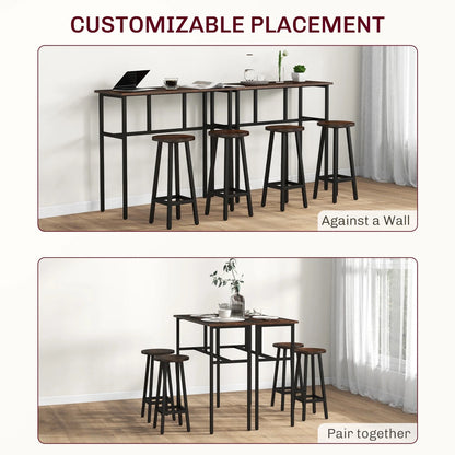 6-Piece Industrial Bar Table Set, 2 Kitchen Tables with 4 Stools, Brown