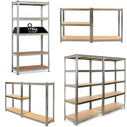 4 Bays Metal 5 Tier Garage Shelves Shelving Unit Racking Storage 180 x 90 x 40cm 4x