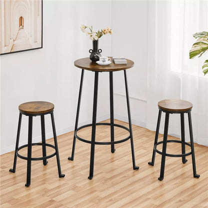 Industrial Bar Table Set 3 Piece Dining Table Set Rustic Bar Table and Bar Stool