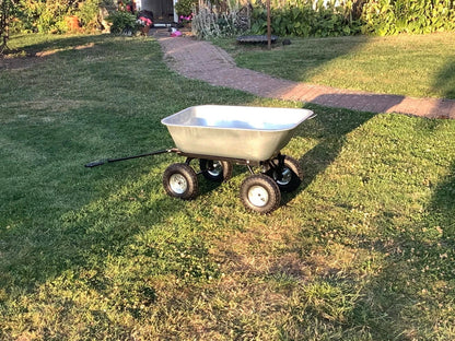 Garden trolley 4 wheel tipping dump wheelbarrow cart padded handle 80 litre