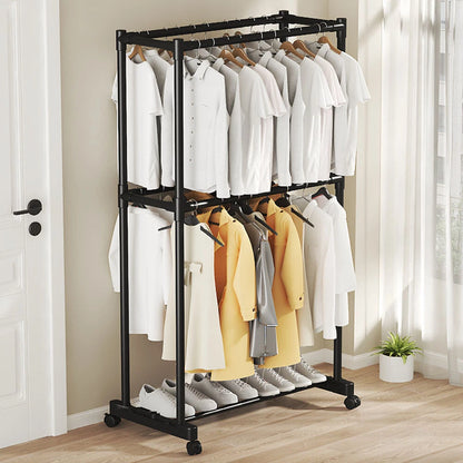 2 Tiers Clothes Rail Rack Garment Hanging Stand Shoe Storage Shelf Open Wardrobe