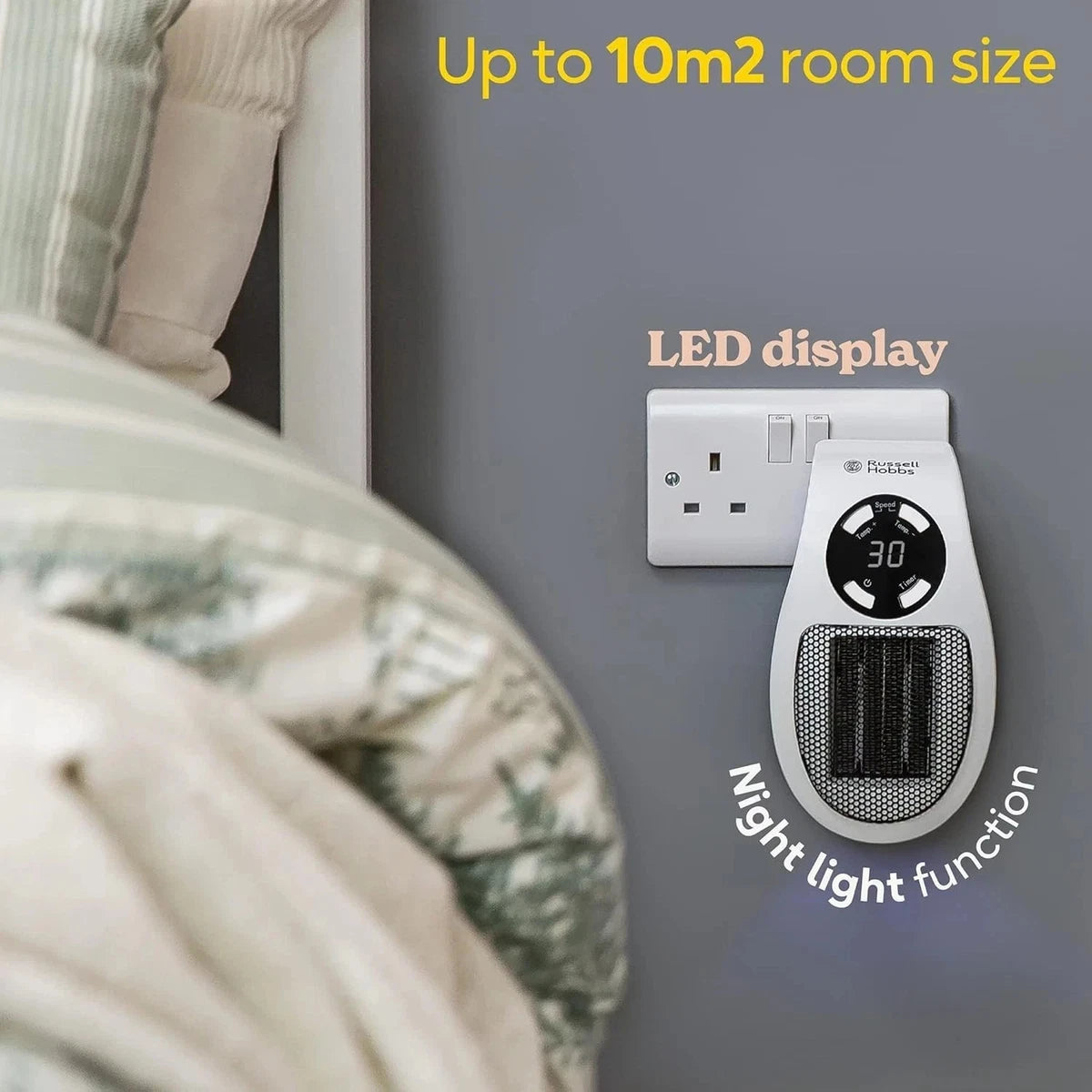 Electric Heater 500W Plug-In Wall Portable, 2 Fan Speeds