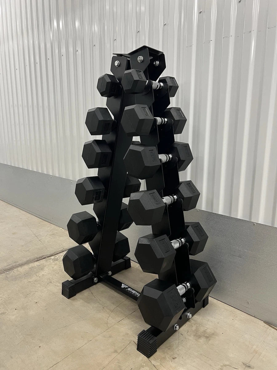 Hex Dumbbells 2.5-15kg Set with Vertical Rack Stand Storage Dumbbell Weights Set