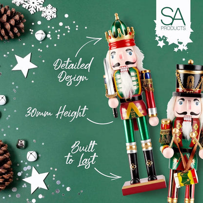 2 Pack Christmas Nutcracker Wooden Nut Cracker Traditional Xmas Festive Decor