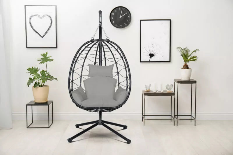 Rattan Effect Swing Chair Garden Patio Indoor Outdoor Egg Chair With Stand