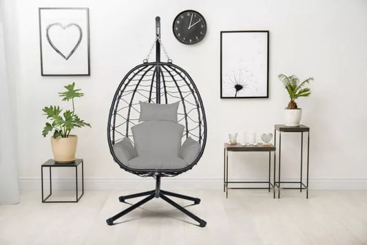 Rattan Effect Swing Chair Garden Patio Indoor Outdoor Egg Chair With Stand