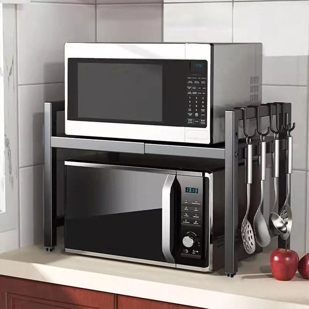 2 Tier Expandable Microwave oven Rack Stand Storage Holder Kitchen Corner Shelf
