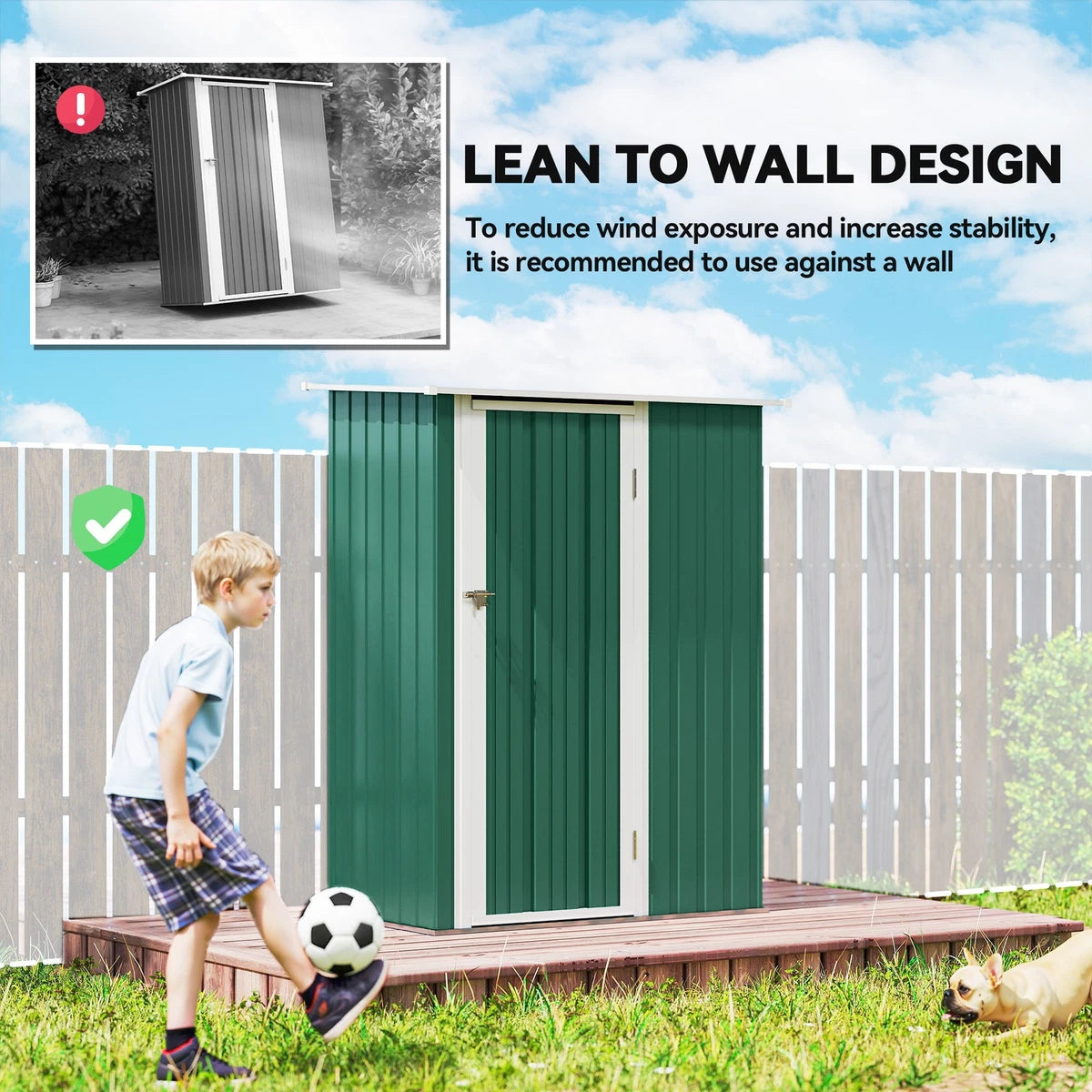 Outdoor Storage Shed Steel Garden Shed w/ Lockable Door Green