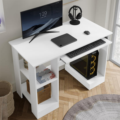 Home Office Desk, White Computer Desk With Shelves  (100 x 55 x 75CM)