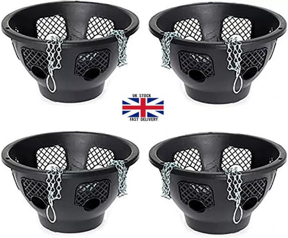4 Pack-12" BLACK BASKETS W/CHAIN FOR PLANTS FLOWERS HANGING GARDEN OUTDOOR