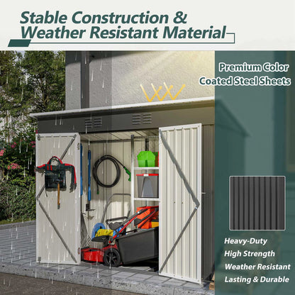 4X8FT Garden Shed Pent Roof Metal Free Foundation Base Storage House Anthracite