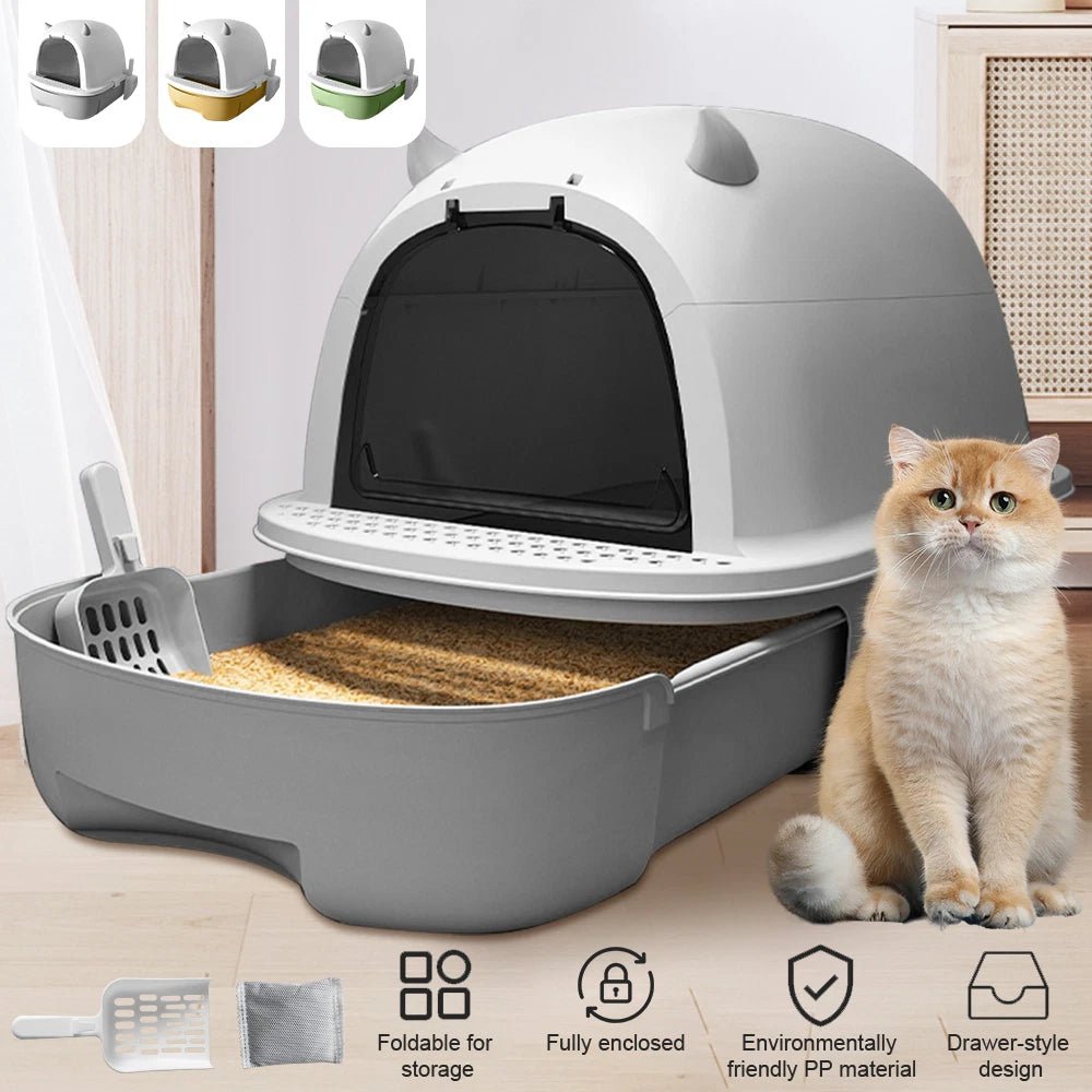 XL Large Cat Litter Box Self Cleaning Pan Drawer Anti-Splashing Cat Potty Tray