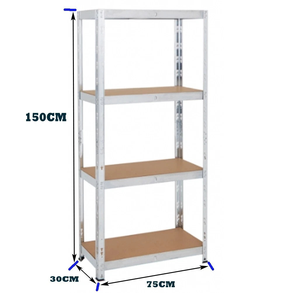 Boltless 4 Tier Racking Garage Shelving Storage Steel Unit 150X75X30 CM MND