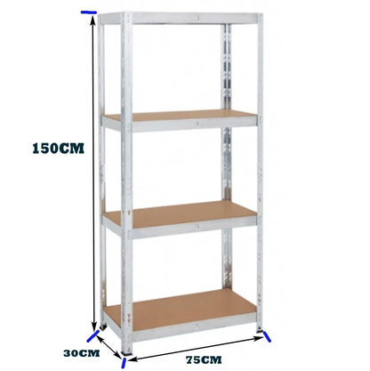 Boltless 4 Tier Racking Garage Shelving Storage Steel Unit 150X75X30 CM MND