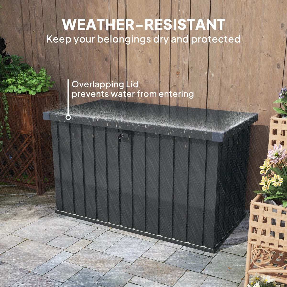 400L Waterproof Metal Outdoor Storage Box with Lock and Keys