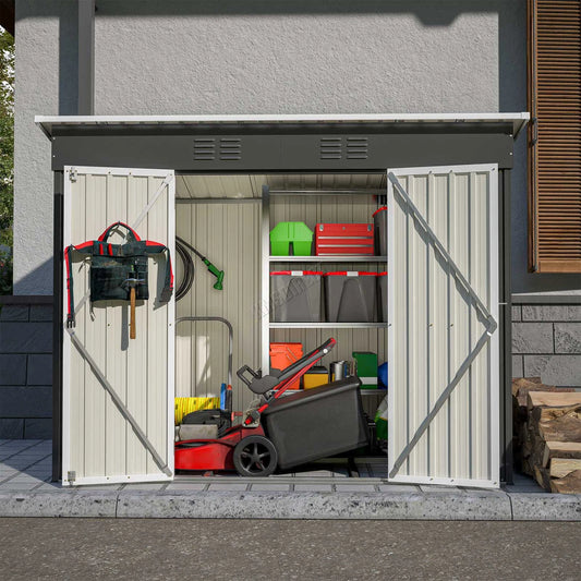 4X8FT Garden Shed Pent Roof Metal Free Foundation Base Storage House Anthracite