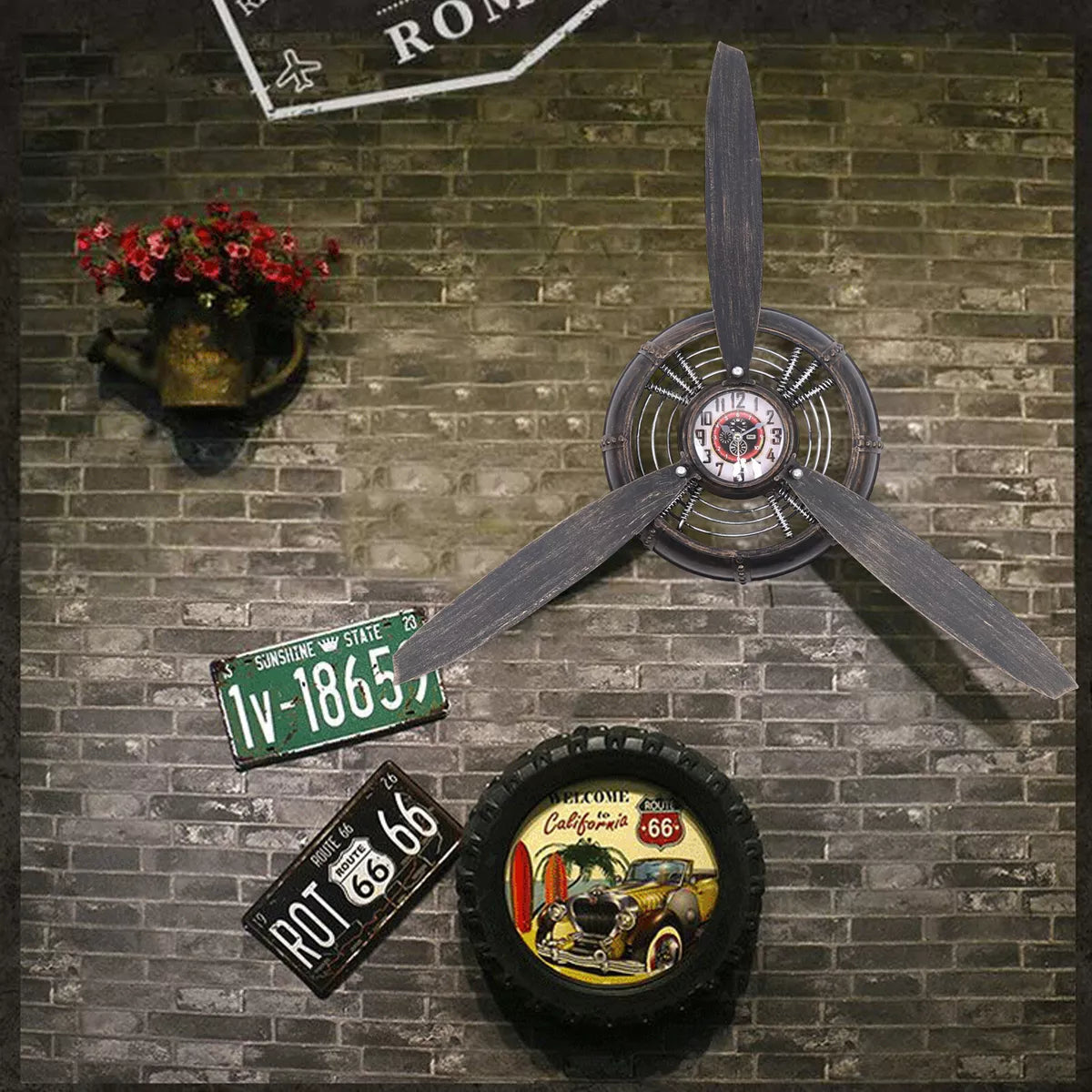 Antique Wall Decor Industrial Ornament Steampunk Aeroplane Propeller Wall Clock