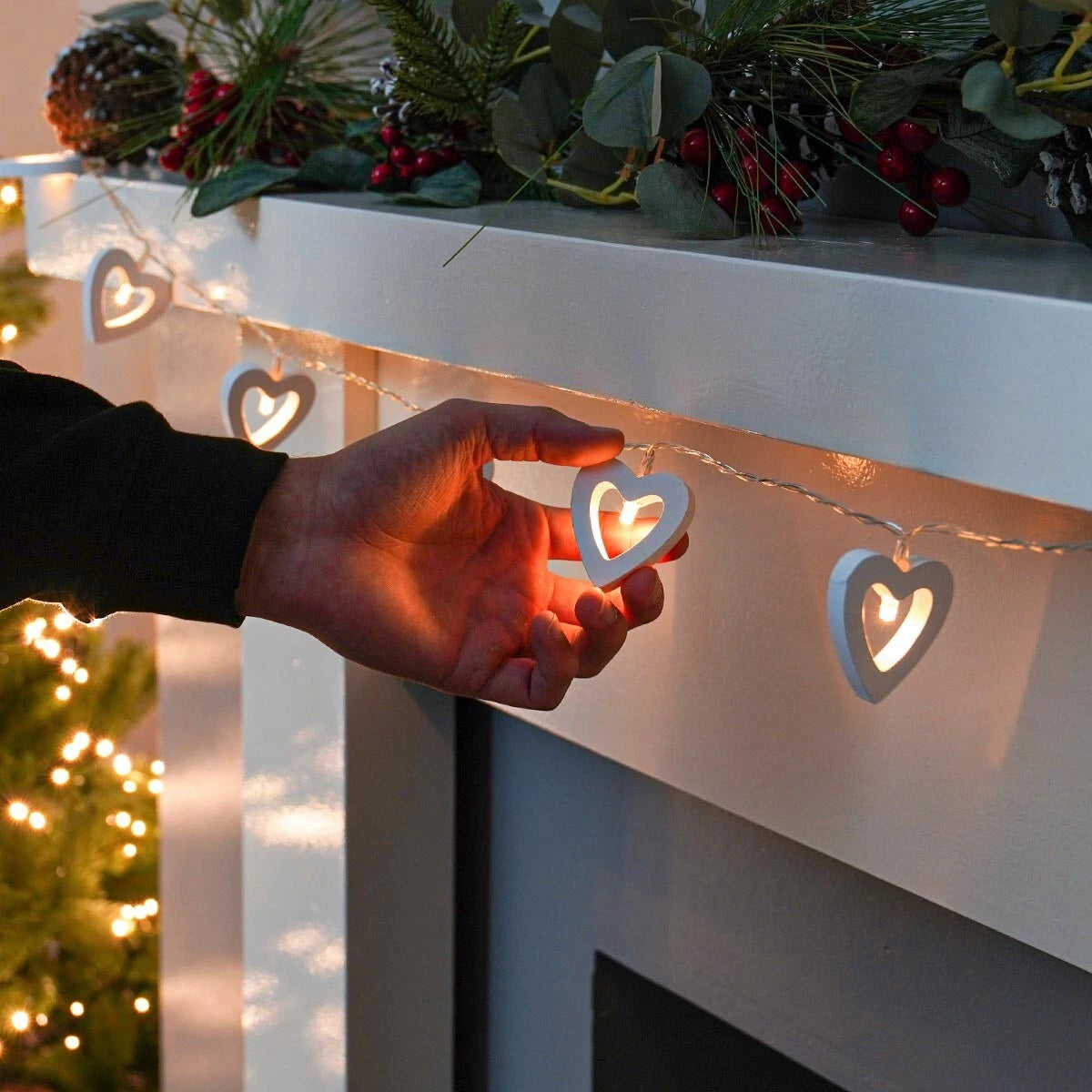 1.5m Battery Wooden Love Heart Warm White LED Indoor Fairy String Wire Lights