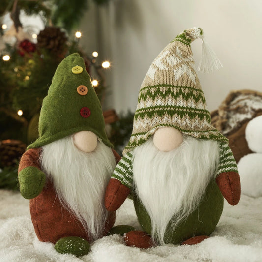 Set of 2 Christmas Gonks Fluffy Bearded Festive Gnome Xmas Decor for Table