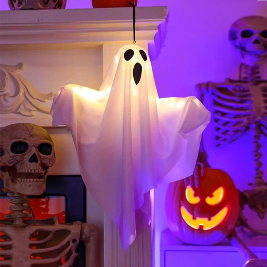 Halloween Glowing White Ghost LED Hanging Ghosts Horror Props with Fairy Light