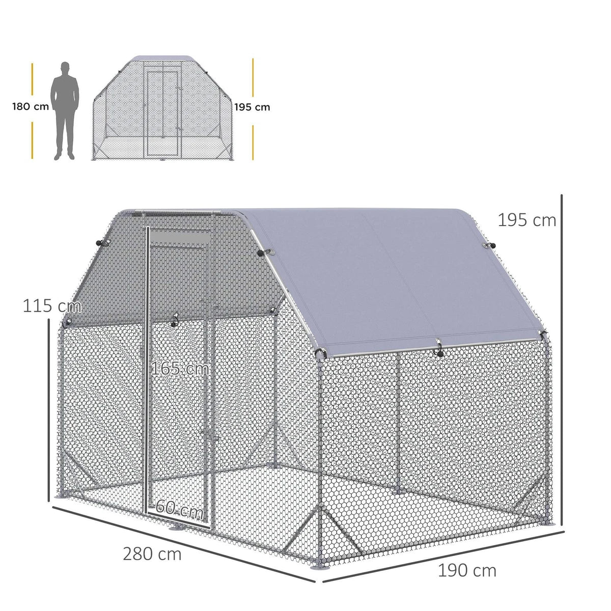 Chicken Run with Roof, Walk In Chicken Coop for 4-6 Chickens, Hen House D