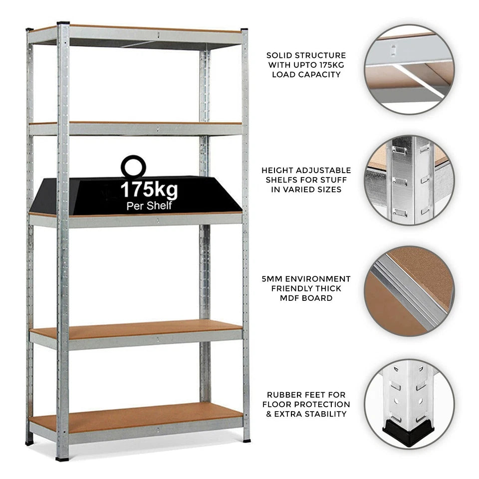4 Bays Metal 5 Tier Garage Shelves Shelving Unit Racking Storage 180 x 90 x 40cm 4x