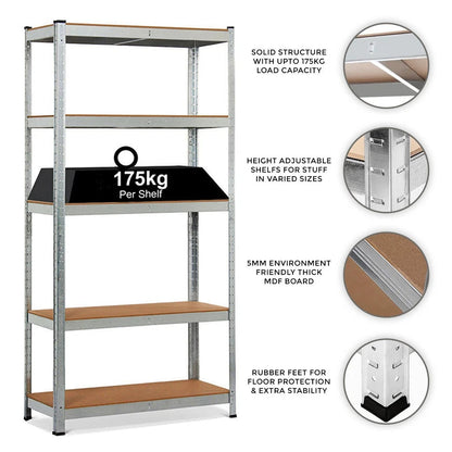 4 Bays Metal 5 Tier Garage Shelves Shelving Unit Racking Storage 180 x 90 x 40cm 4x