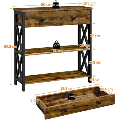 Console Table with Drawer and 2 Open Storage Shelves for Living Room Hallway