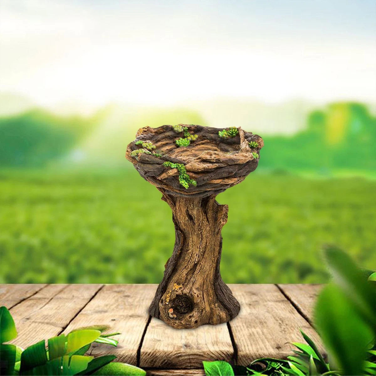 Tree Stump Bird Bath Bathing Bowl Decor Statue for Garden Outdoor Birdbath